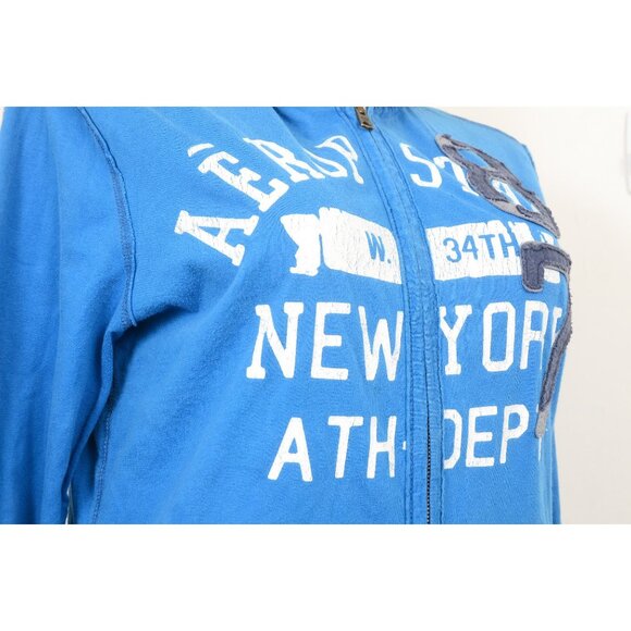Y2K Aeropostle Womens Cobalt Blue Hoodie '1987 New York Ath Dept' Women's M - Picture 7 of 16